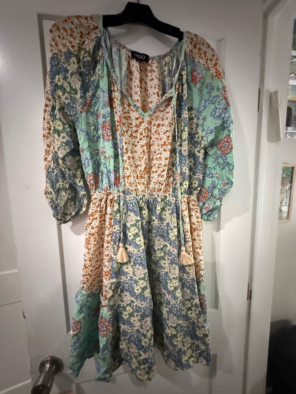 GiGiO USA Floral Midi Dress in Cream & Mustard